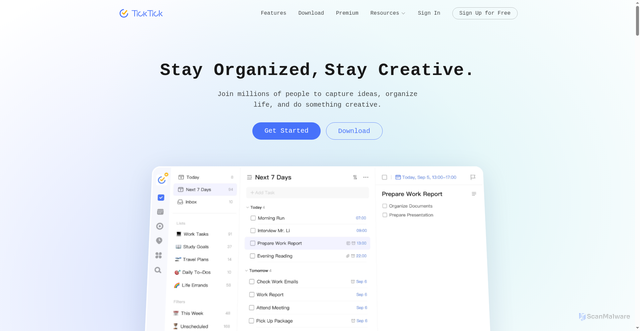 Security scan screenshot of https://ticktick.com