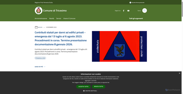 Security scan screenshot of https://www.comune.tricesimo.ud.it/it