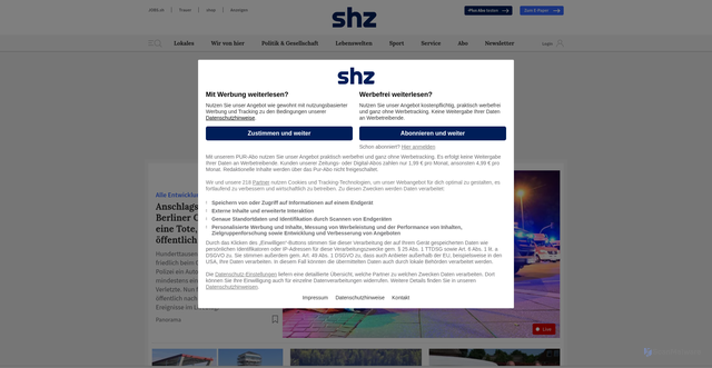 Security scan screenshot of https://www.shz.de