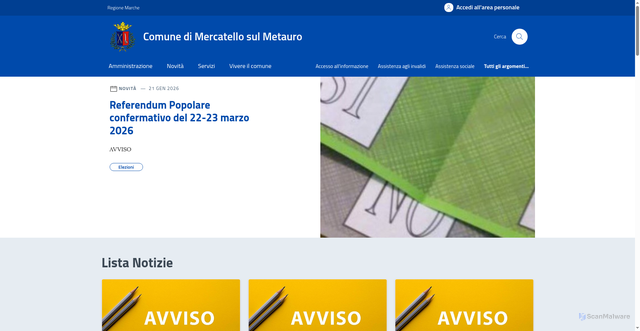 Security scan screenshot of https://comune.mercatellosulmetauro.pu.it/
