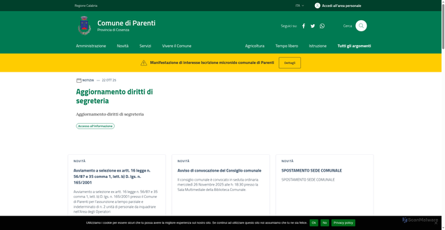 Security scan screenshot of https://www.comune.parenti.cs.it/