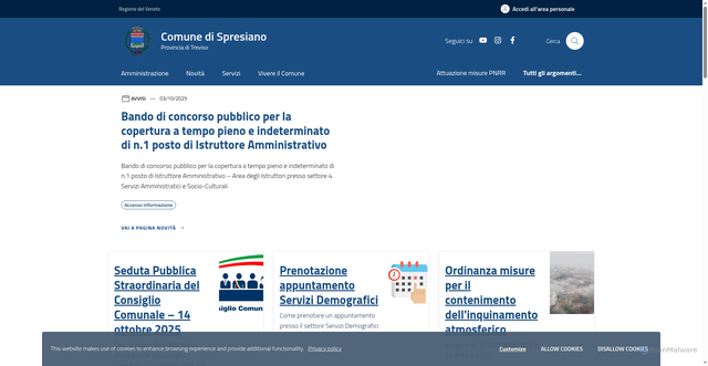 Security scan screenshot of https://www.comune.spresiano.tv.it/home