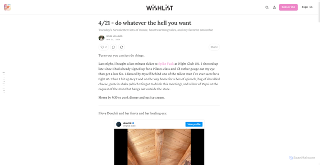 Security scan screenshot of https://wishlistnyc.substack.com/p/421-do-whatever-the-hell-you-want