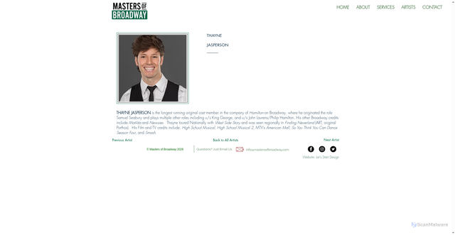 Security scan screenshot of https://www.mastersofbroadway.com/Artists/thayne/jasperson