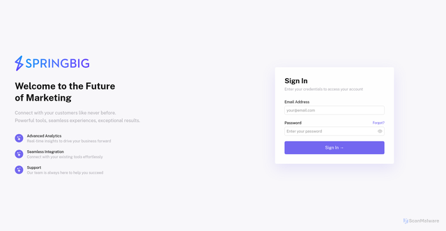 Security scan screenshot of https://springbig.io
