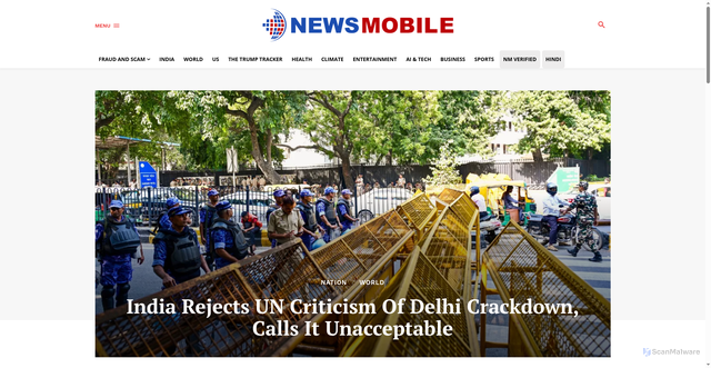 Security scan screenshot of https://www.newsmobile.in/nation/indigo-flight-makes-emergency-diversion-to-hyderabad-after-power-bank-fire-onboard/