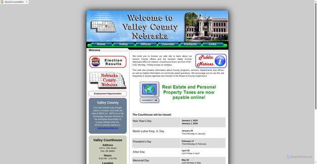 Security scan screenshot of https://valleycountyne.gov/