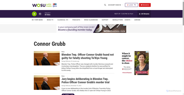 Security scan screenshot of https://www.wosu.org/tags/connor-grubb