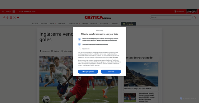 Security scan screenshot of https://www.critica.com.pa/nacional/inglaterra-vence-panama-con-6-goles-323120
