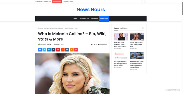 Security scan screenshot of https://newshours.co.uk/melanie-collins