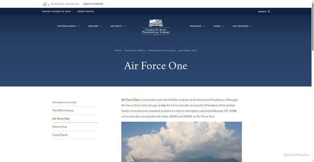 Security scan screenshot of https://www.georgewbushlibrary.gov/bush-family/presidential-places/air-force-one