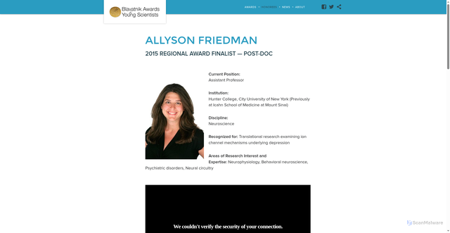 Security scan screenshot of https://blavatnikawards.org/honorees/profile/allyson-friedman/