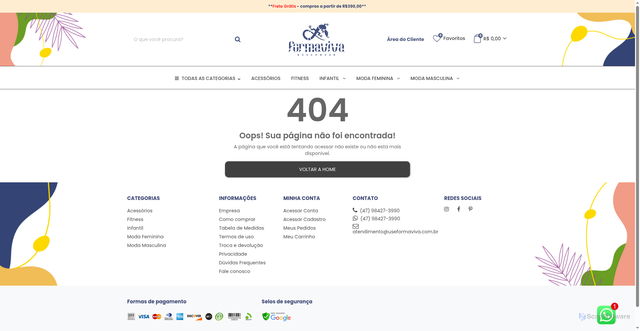 Security scan screenshot of https://useformaviva.com.br/pagina-nao-encontrada