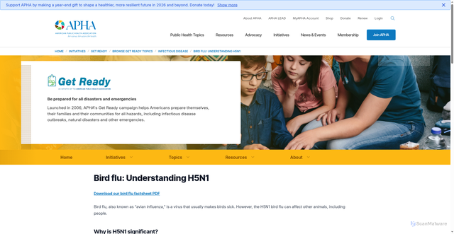 Security scan screenshot of https://www.apha.org/initiatives/get-ready/topics/infectious-disease/bird-flu-understanding-h5n1