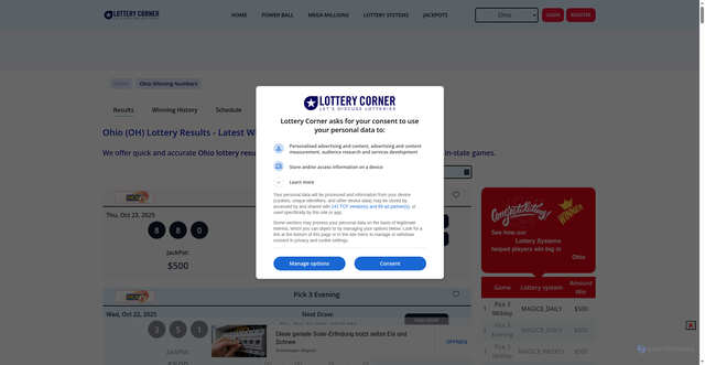 Security scan screenshot of https://lotterycorner.com/oh