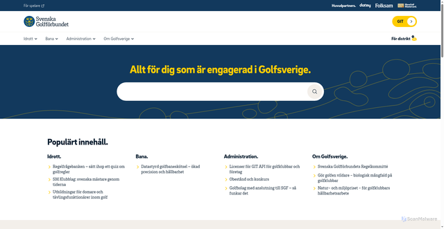 Security scan screenshot of https://klubb.golf.se/?utm_source=newsletter&utm_medium=email&utm_campaign=Tournytt_v32_2026&dt_id=fcd58f97-538d-4232-8bec-ce92f0c0cceb