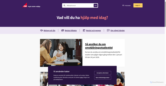Security scan screenshot of https://www.csn.se/
