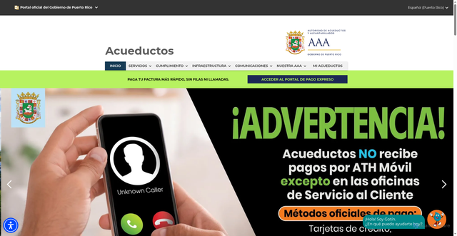 Security scan screenshot of https://acueductospr.com