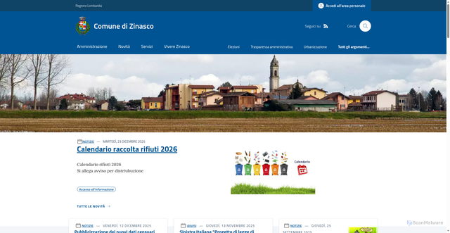 Security scan screenshot of https://www.comune.zinasco.pv.it/