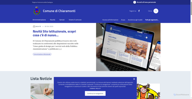 Security scan screenshot of https://comune.chiaramonti.ss.it/