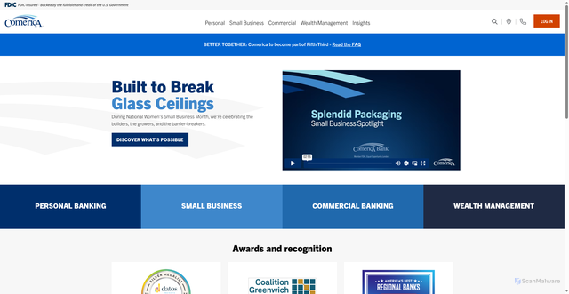 Security scan screenshot of https://www.comerica.com/