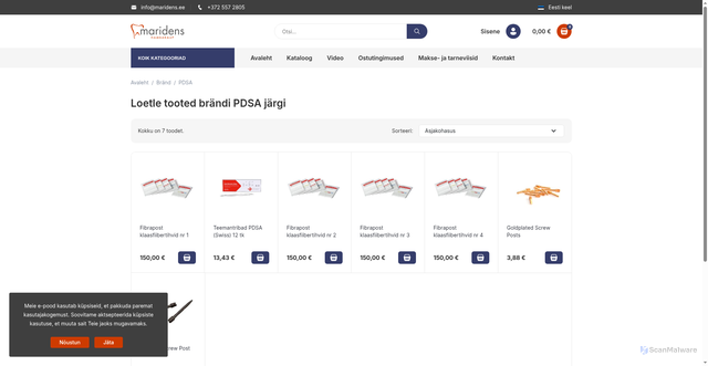 Security scan screenshot of https://maridens.ee/et/brand/5-pdsa
