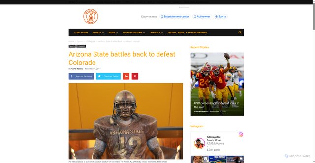 Security scan screenshot of https://fi360news.com/arizona-state-battles-back-defeat-colorado/