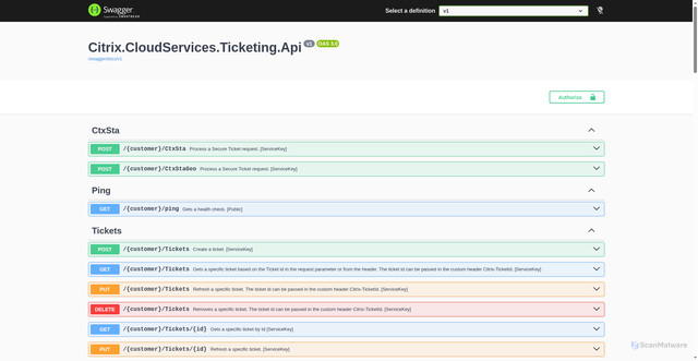 Security scan screenshot of https://ticketing-australiaeast-release-b.citrixworkspacesapi.net