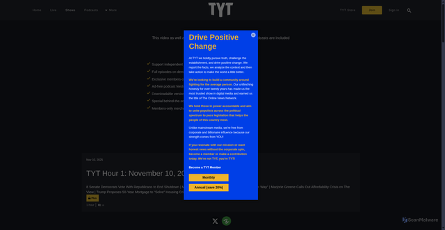 Security scan screenshot of https://tyt.com/shows/the-young-turks/2025-11-10/watch/hour-1