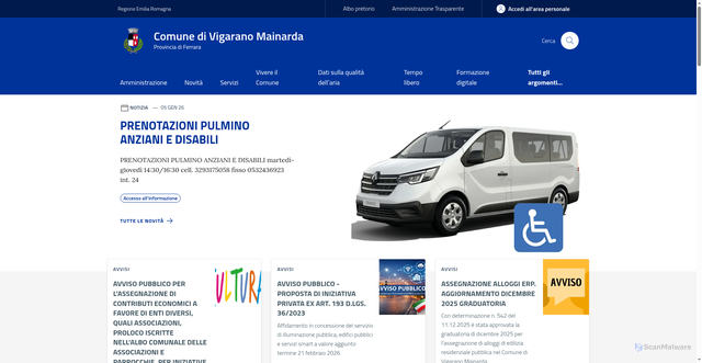 Security scan screenshot of https://www.comune.vigarano.fe.it/