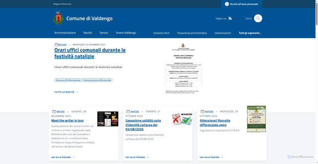 Security scan screenshot of https://www.comune.valdengo.bi.it/