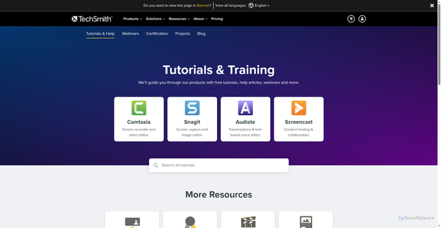 Security scan screenshot of https://training.techsmith.com