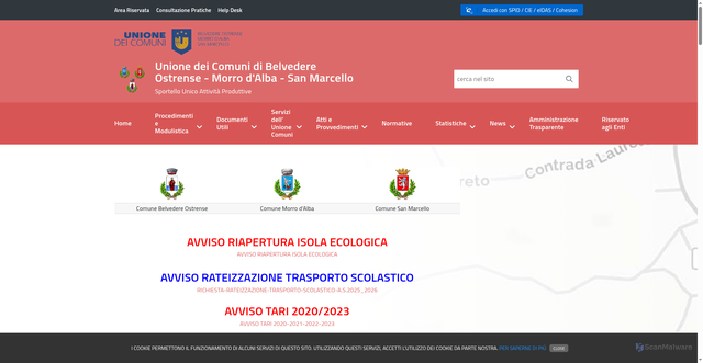 Security scan screenshot of https://www.unionecomunibelvedereomorrodalbasanmarcello.it/