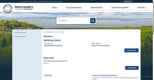 Security scan screenshot of https://www.co.price.wi.us/317/Elections