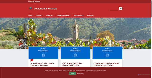 Security scan screenshot of https://www.comune.pornassio.im.it/
