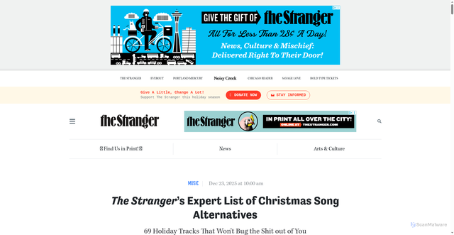 Security scan screenshot of https://www.thestranger.com/music/2025/12/23/80384501/the-strangers-expert-list-of-christmas-song-alternatives