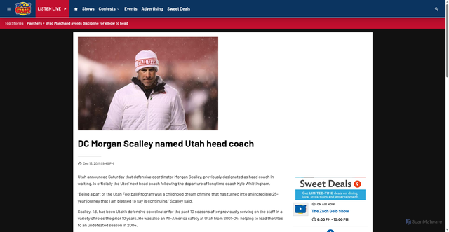 Security scan screenshot of https://www.thegamemyrtlebeach.com/2025/12/13/dc-morgan-scalley-named-utah-head-coach/