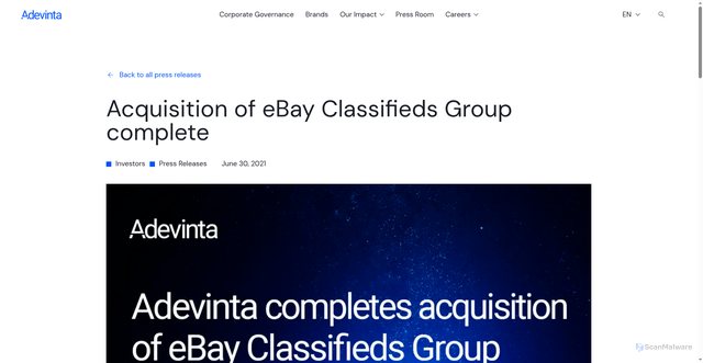 Security scan screenshot of https://adevinta.com/press-releases/adevinta-completes-acquisition-of-ebay-classifieds-group/