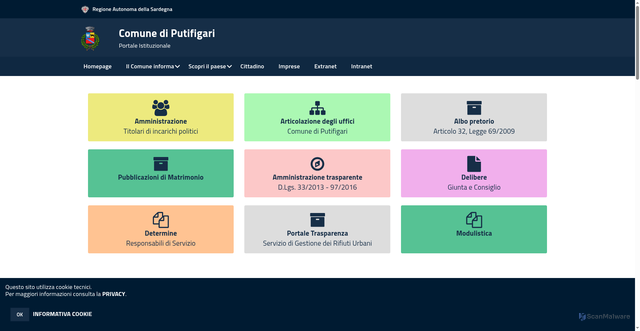 Security scan screenshot of https://www.comune.putifigari.ss.it/hh/index.php?jvs=0&acc=1