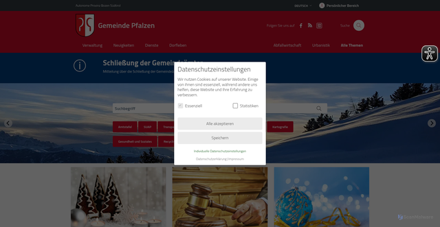 Security scan screenshot of https://www.comune.falzes.bz.it/de