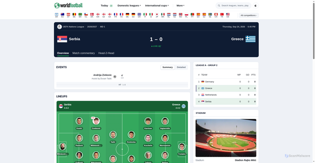Security scan screenshot of https://worldfootball.com/match/2026-09-24/serbia-vs-greece/49270