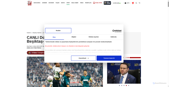 Security scan screenshot of https://www.ahaber.com.tr/spor/besiktas/2026/10/11/dolmabahcede-kritik-randevu-besiktas-kocaelispor-mucadelesi