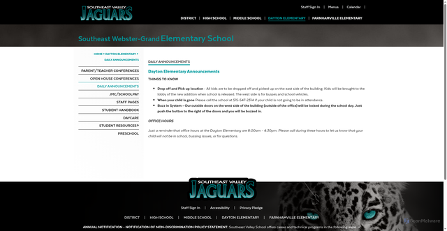 Security scan screenshot of https://sev.vercel.app/dayton-elementary/daily-announcements