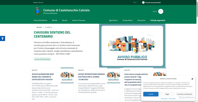 Security scan screenshot of https://www.comune.castelvecchiocalvisio.aq.it/