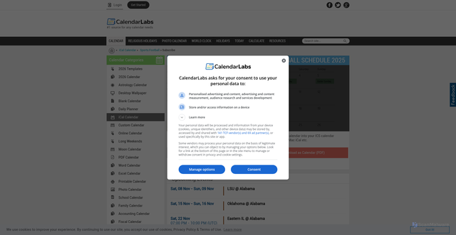 Security scan screenshot of https://www.calendarlabs.com/ical-calendar/sports-football/alabama-crimson-tide-football-schedule-2008/