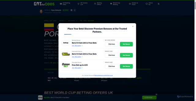 Security scan screenshot of https://gottheodds.com/world-cup/colombia-vs-portugal/
