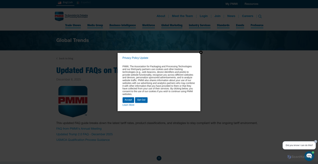 Security scan screenshot of https://www.pmmi.org/blog/updated-faqs-on-trump-tariffs