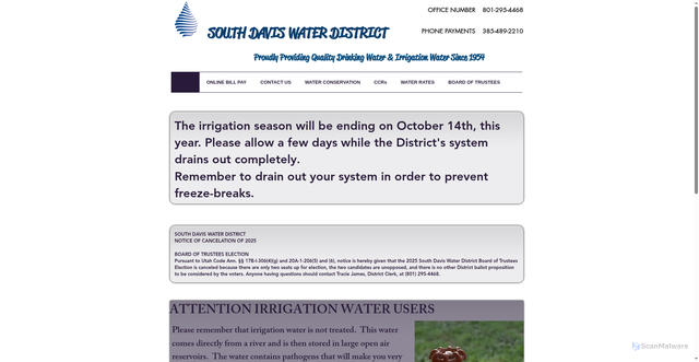 Security scan screenshot of https://www.southdaviswater.gov/