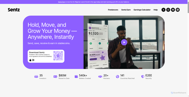 Security scan screenshot of https://www.sentz.com/