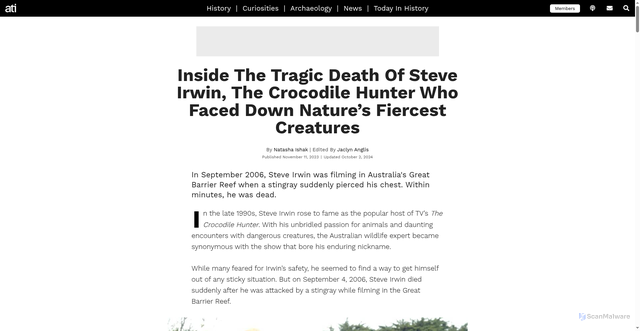 Security scan screenshot of https://allthatsinteresting.com/steve-irwin-death